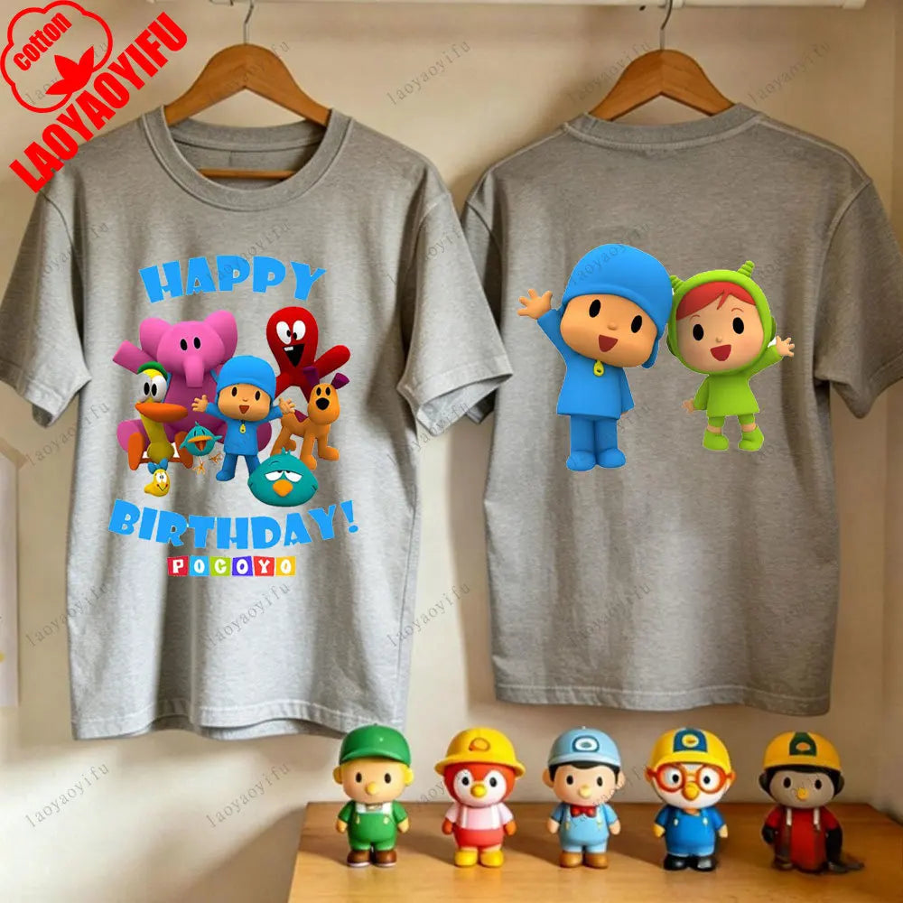 P-POCOYO Cartoon Adult T-Shirt Summer Cotton Short Sleeve Crew Neck Casual Loose Fit Graphic Tee Men Women Streetwear Clothes