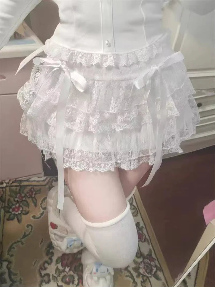 Mini Skirts for Women Sweet Cute Jupe Fashion Summer Japanese 2026 Faldas Mujer De Moda Bow Polka Dot Ruffles Y2k Skirt