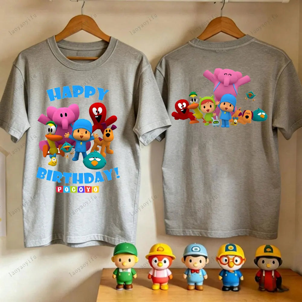 P-POCOYO Cartoon Adult T-Shirt Summer Cotton Short Sleeve Crew Neck Casual Loose Fit Graphic Tee Men Women Streetwear Clothes