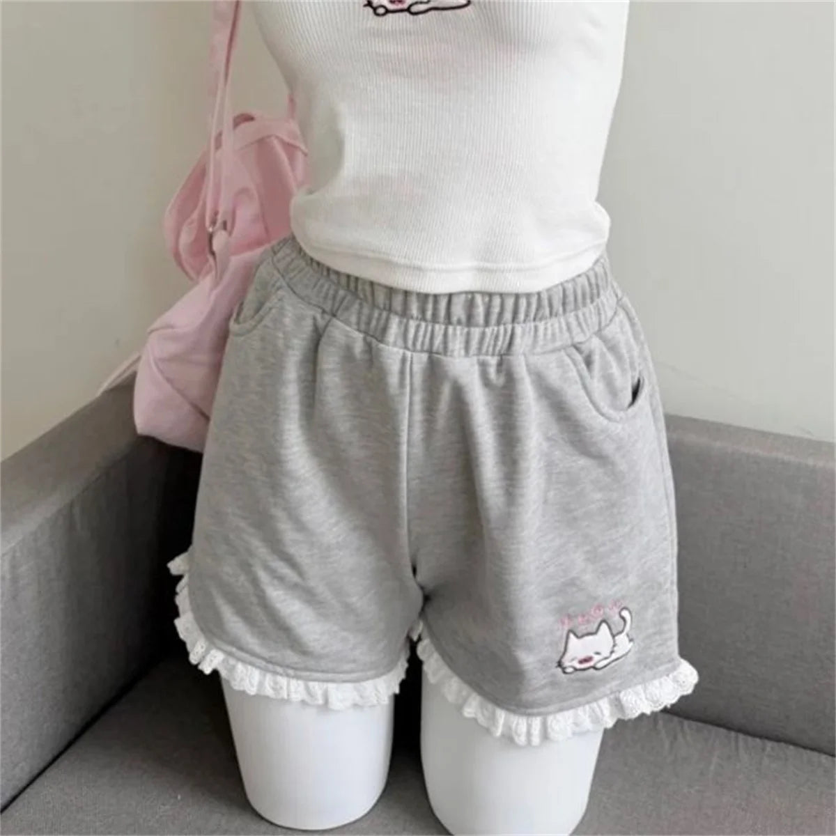Japanese Kawaii Lolita Style Shorts Women Sweet Cartoon Embroidery Star Print Short Pants Girls Y2k Cute Home Shorts Ropa Mujer