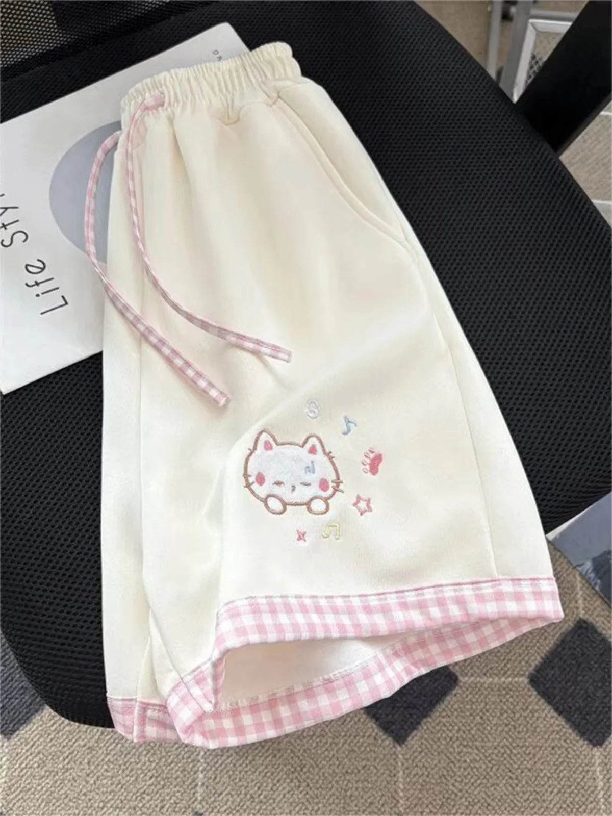 Japanese Kawaii Lolita Style Shorts Women Sweet Cartoon Embroidery Star Print Short Pants Girls Y2k Cute Home Shorts Ropa Mujer