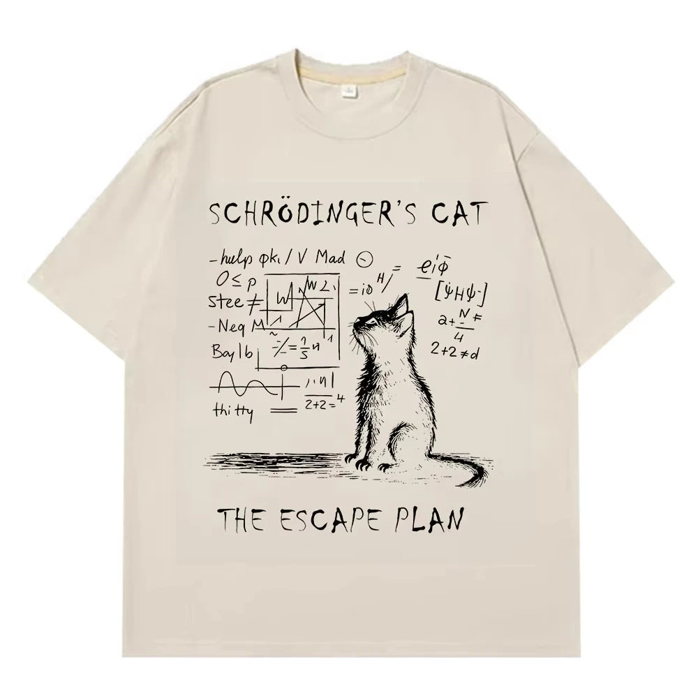 Schrodinger Cat Physics Quantum Mechanics Creative Print Summer Short-sleeved Cotton T Shirt Men Women Streetwear Loose T-shirts