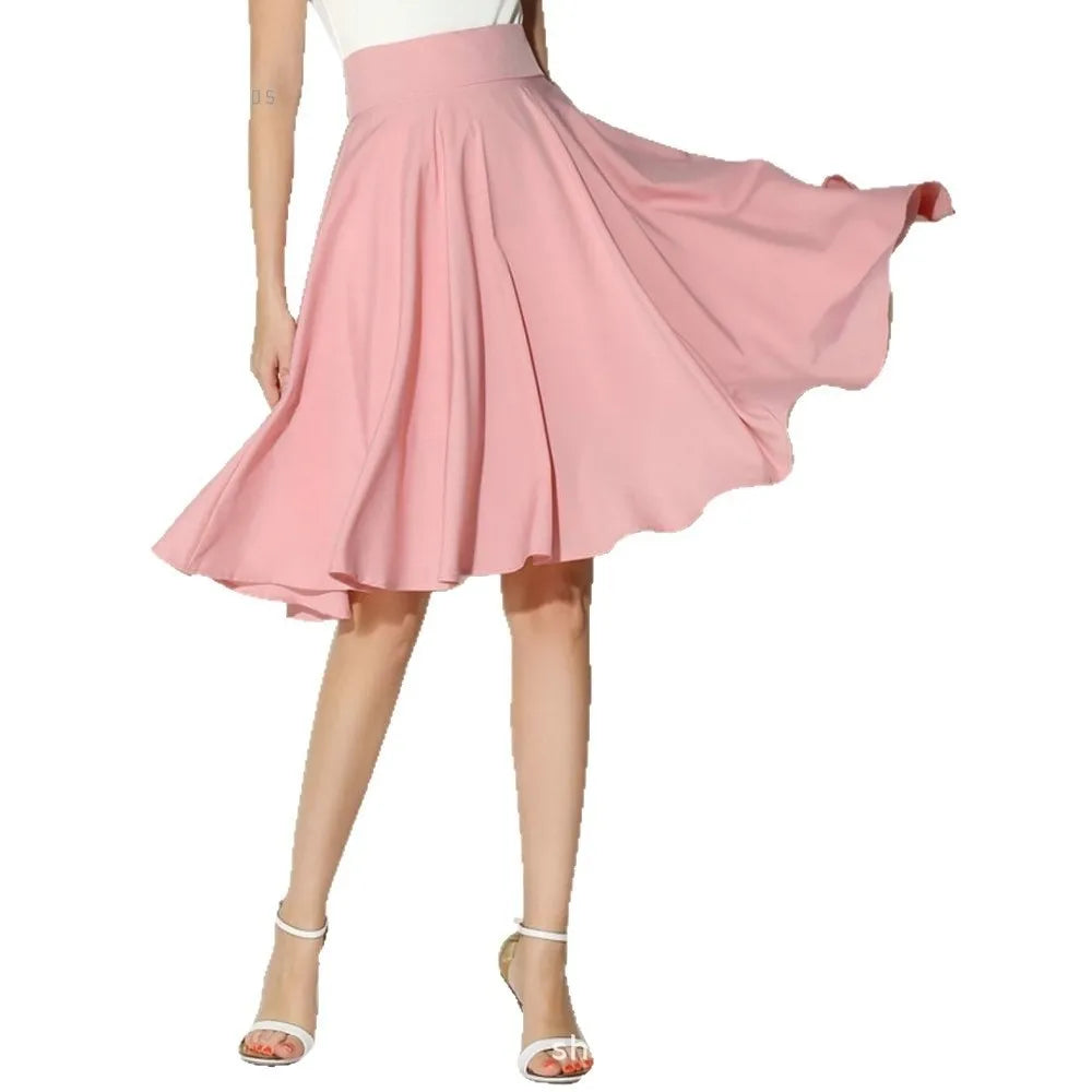 Fashion Solid Color High Waist Skirt Bohemian Style Casual Mid-length Skirt Pleated Skirt Summer
