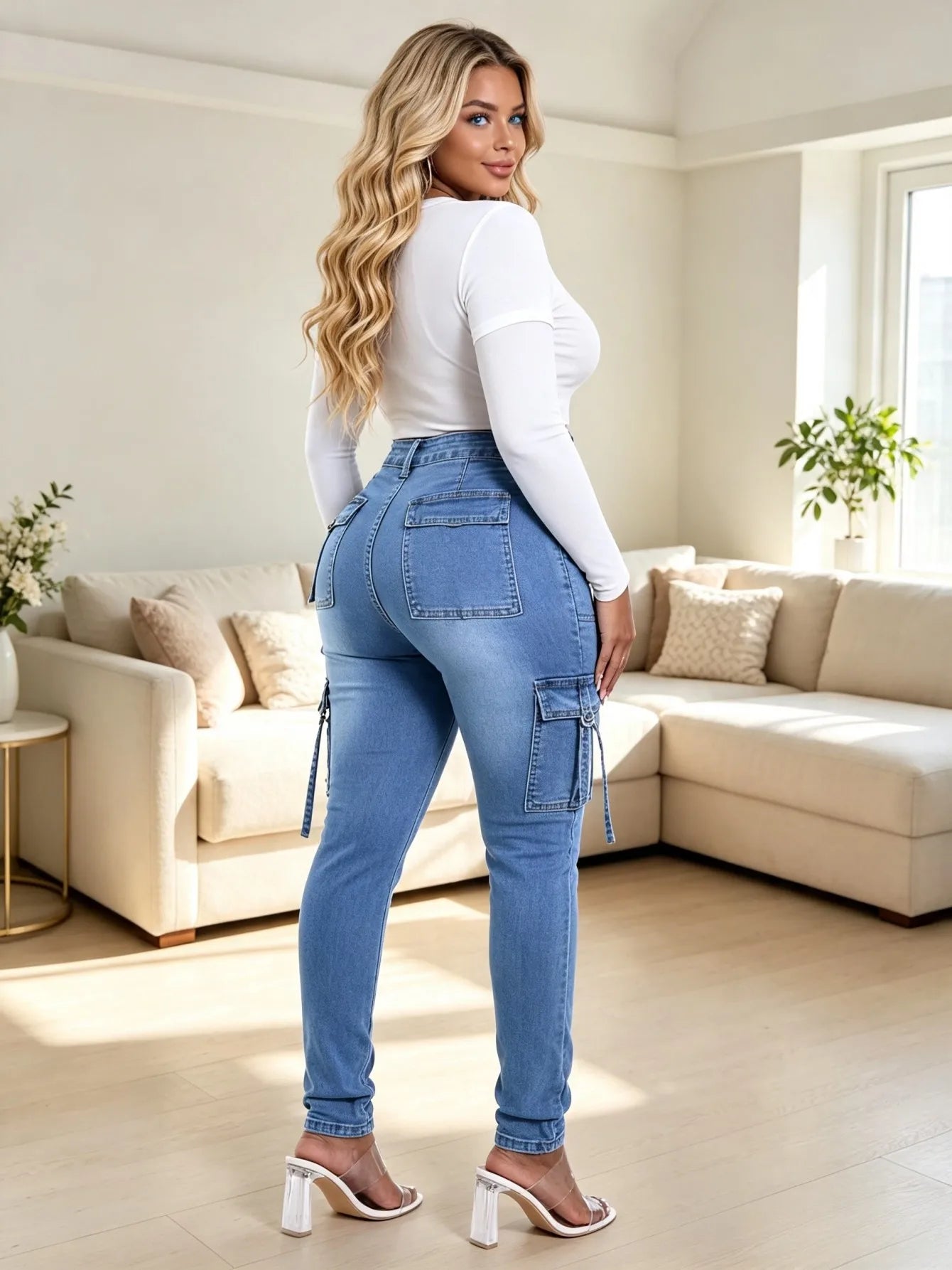 HME】Jeans | Women Skinny Jeans High Waist 4-Button Tummy Control Denim Pants Embossed Pocket Hip-Lifting Y2K Streetwear
