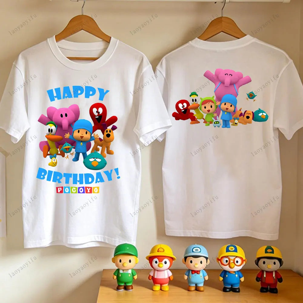 P-POCOYO Cartoon Adult T-Shirt Summer Cotton Short Sleeve Crew Neck Casual Loose Fit Graphic Tee Men Women Streetwear Clothes