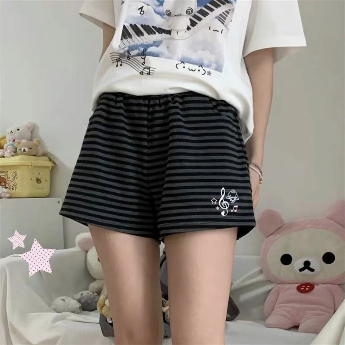 Japanese Kawaii Lolita Style Shorts Women Sweet Cartoon Embroidery Star Print Short Pants Girls Y2k Cute Home Shorts Ropa Mujer
