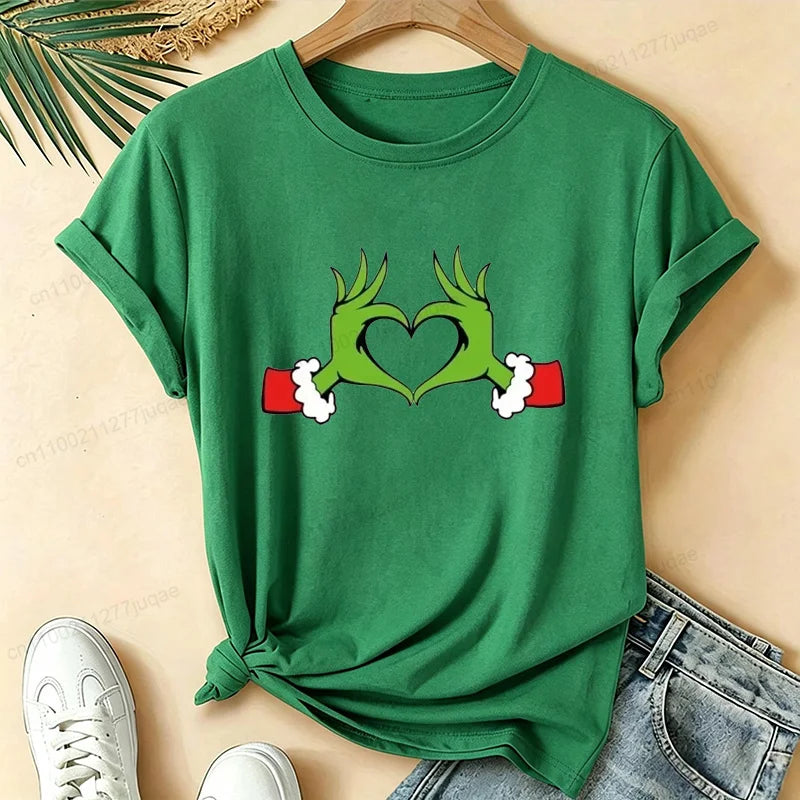 Christmas Love Heart Xmas Print Women Shirts Breathable Brand Tops Street Fashion T-shirt Casual Summer Fashion T-shirts Gifts