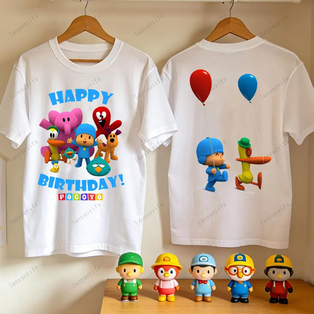 P-POCOYO Cartoon Adult T-Shirt Summer Cotton Short Sleeve Crew Neck Casual Loose Fit Graphic Tee Men Women Streetwear Clothes